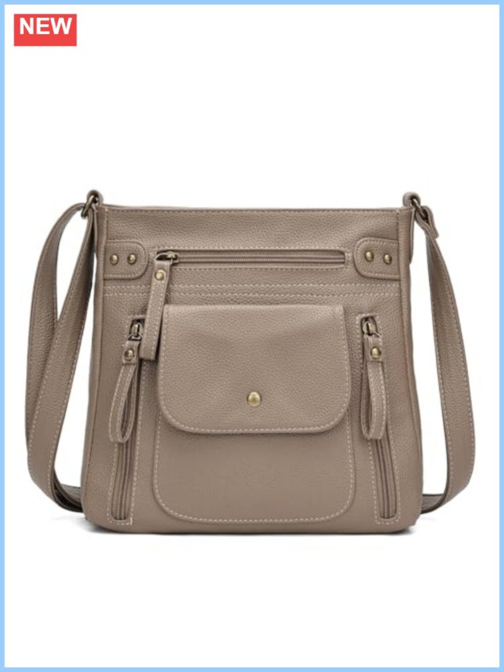 PU Leather Crossbody Bag Adjustable Sling Strap Multi Pocket Shoulder Purse